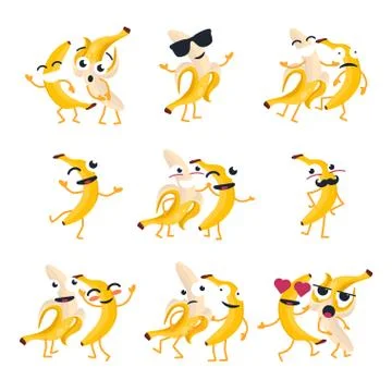 Funny bananas - vector isolated cartoon emoticons Stock Illustration