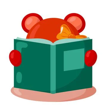 Funny bear with book in flat design with shadows. Stock Illustration