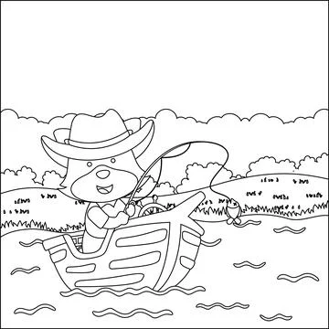 Funny bear cartoon vector on little boat with cartoon style Stock Illustration
