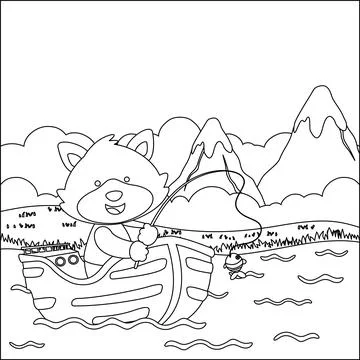 Funny bear cartoon vector on little boat with cartoon style, Stock Illustration