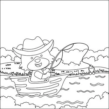 Funny bear cartoon vector on little boat with cartoon style, Stock Illustration