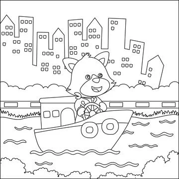 Funny bear cartoon vector on little boat with cartoon style Stock Illustration