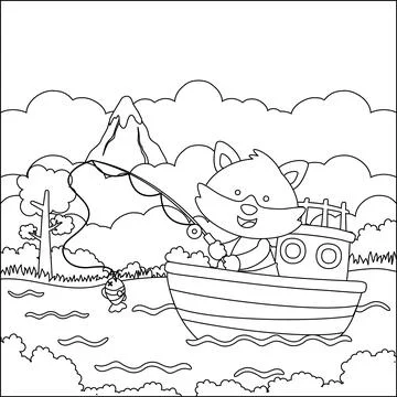 Funny bear cartoon vector on little boat with cartoon style, Stock Illustration