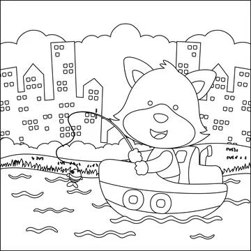 Funny bear cartoon vector on little boat with cartoon style Stock Illustration