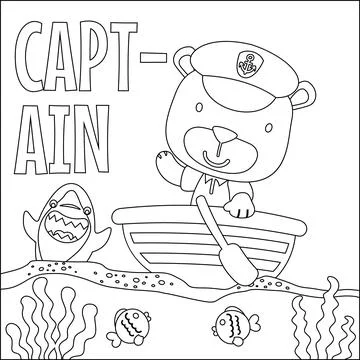Funny bear cartoon vector on little boat with cartoon style, Trendy children Stock Illustration