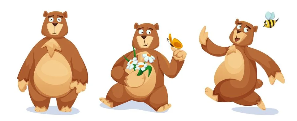 Funny bear characters set Ilustração Stock