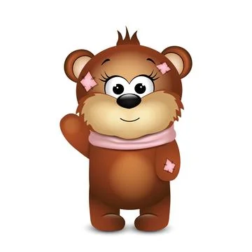 Funny bear with waves the paw. Stock Illustration