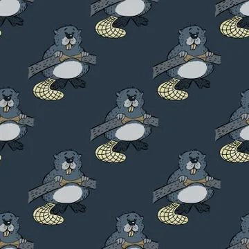 Funny beaver seamless pattern 스톡 일러스트