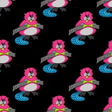 Funny beaver seamless pattern 스톡 일러스트