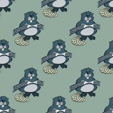 Funny beaver seamless pattern 스톡 일러스트
