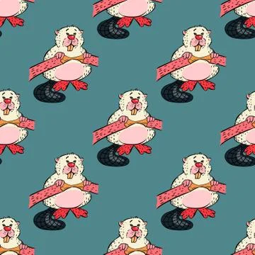 Funny beaver seamless pattern 스톡 일러스트