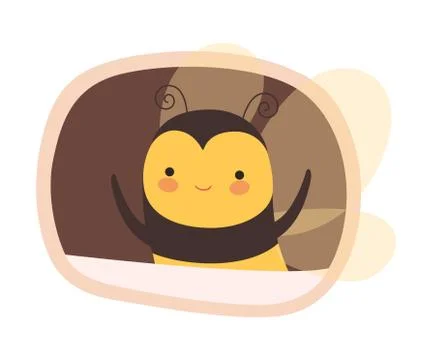 Funny Bee Peeped Out From Tree Hollow Vector Illustration Illustrazione stock