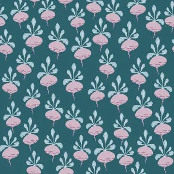 Funny beetroot backdrop. Hand drawn geometric beet seamless pattern on green  Stock Illustration