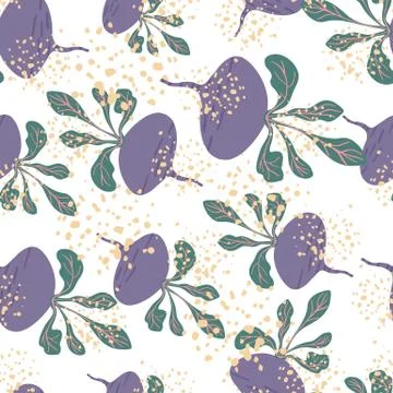 Funny beetroot backdrop. Hand drawn beet seamless pattern. Botanical wallpape Stock Illustration