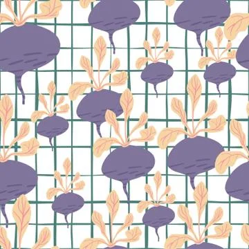 Funny beetroot backdrop. Hand drawn geometric beet seamless pattern. Stockillustratie