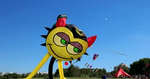 Funny big colorful kite "devil" Video stock 66781738