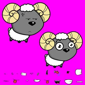 Funny big head ram character cartoon expressions collection Stock Illustration