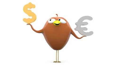 Funny Bird with big sign for unit of currency, dollar better, euro, gold, sil Stock Illustration