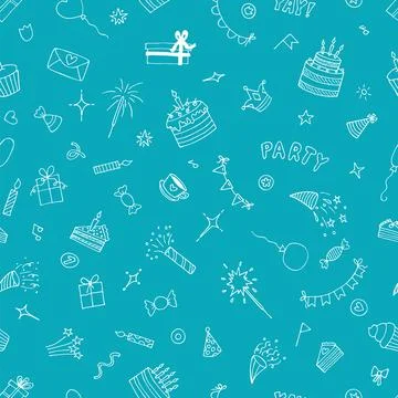 Funny Birthday seamless pattern. Cute doodle background. Happy Birthday. Ha.. Stock Illustration