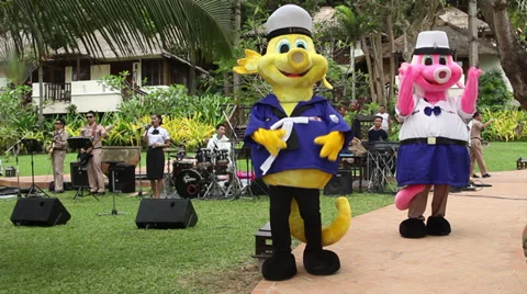 FUNNY BIZARRE WEIRD DANCING PIGS MASCOTS Stock Footage 28015000