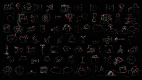 Funny black and green background in cartoon style from contour icons Video stock 131552736