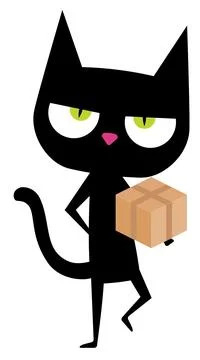 Funny black cat with cardboard box Stock Illustration
