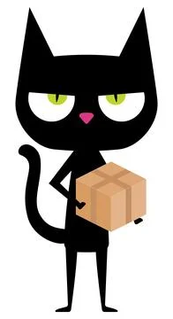 Funny black cat with cardboard box Stock Illustration