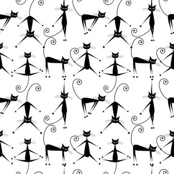 Funny black cats, seamless pattern for your design Stock Illustration