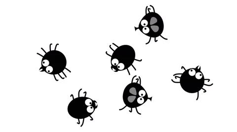 Funny black insects crawling on white, 2d animated cartoon, seamless loop Stock Footage 65002589