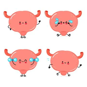 Funny Bladder characters bundle set. Vector hand drawn doodle style cartoon.. Stock Illustration
