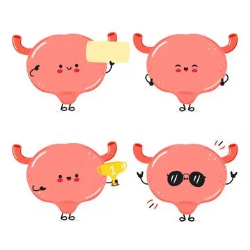 Funny Bladder characters bundle set. Vector hand drawn doodle style cartoon.. Stock Illustration