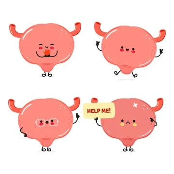 Funny Bladder characters bundle set. Vector hand drawn doodle style cartoon.. Stock Illustration