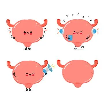 Funny Bladder characters bundle set. Vector hand drawn doodle style cartoon.. Stock Illustration