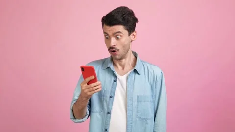 Funny blogger influencer read post feedback excited omg reaction Stock Footage 162038491