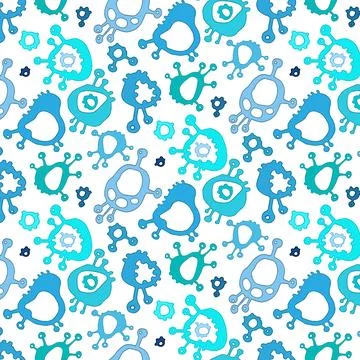 Funny blue bacteria, seamless pattern Funny blue and purple bacteria, vector Stock Illustration