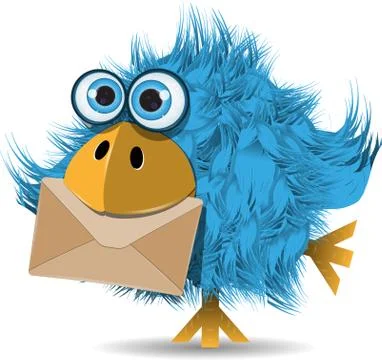 Funny  blue bird with envelope Stock Illustration