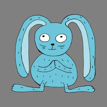 Funny blue bunny. Vector illustration. Comics. Coloring for children and adults Stock Illustration