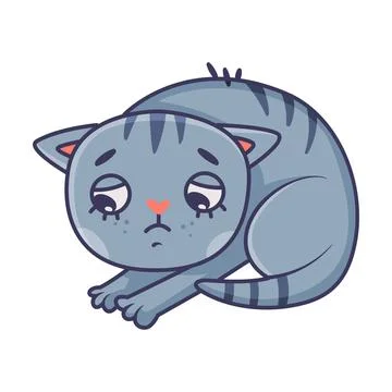 Funny Blue Cat with Striped Tail Having Guilty Look Bending Head Vector Stock Illustration