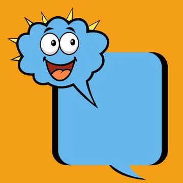 Funny Blue Cloud Monster with Large Message Text Box Speech Text Bubble Ilustración de archivo