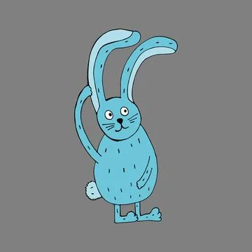 A funny blue hare scratches behind his ear. Vector illustration. Comics Stock Illustration
