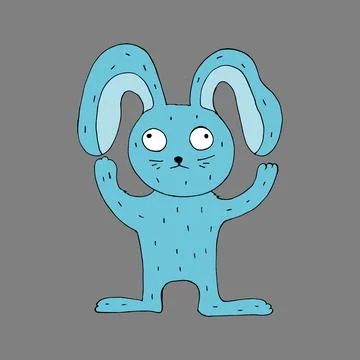 Funny blue hare. Vector illustration. Comics. Coloring for children and adults Stock Illustration