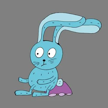 Funny blue hare was surprised. Vector illustration. Comics. Coloring for Stock Illustration