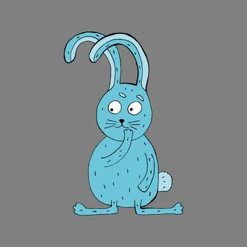 Funny blue hare was surprised. Vector illustration. Comics. Coloring for Stock Illustration