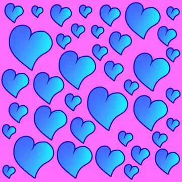 Funny blue seamless valentines pattern with cartoon gradient hearts 스톡 일러스트