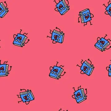 Funny book character vector seamless pattern Stock Illustration