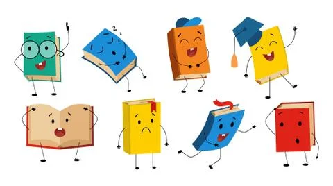 Funny books characters collection with different facial expression Stock Illustration