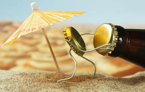 Funny bottle cork on a sandy beach Foto stock