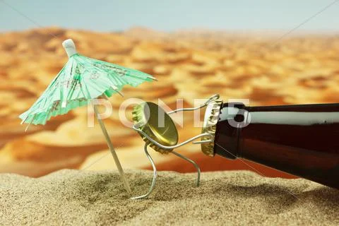 Funny bottle cork on a sandy beach Stock Photos