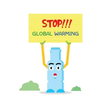 Funny bottle mascot invites to save the world from global warming Stock Illustration