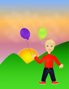 Funny boy with balloons Stock Illustration